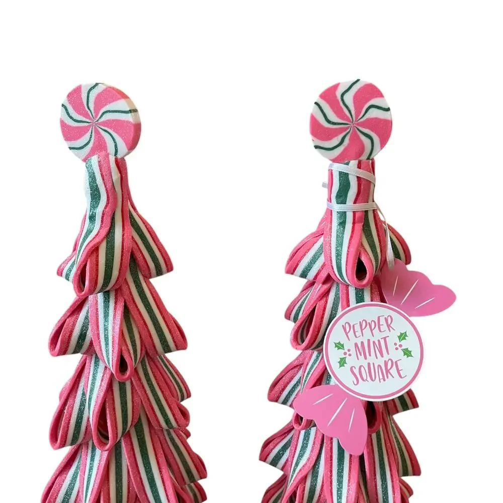 Christmas Peppermint Square Ribbon Candy Clay Dough Tree Pink, Green & White New